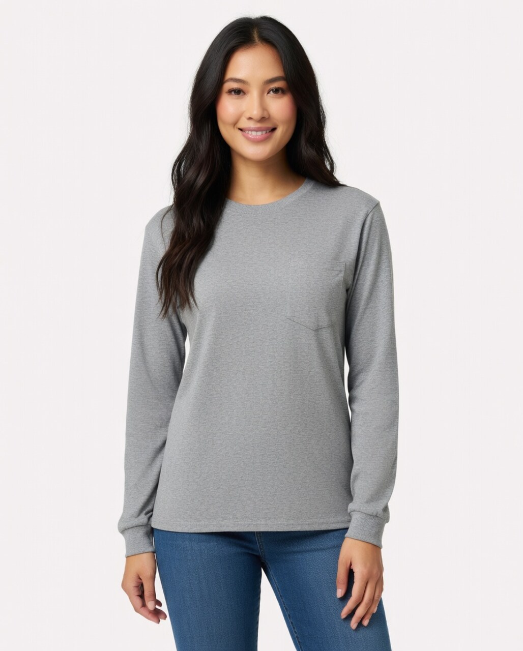 Gildan® Classic Fit Long Sleeve Crewneck Pocket T-Shirt Cotton Blend Durable Tee